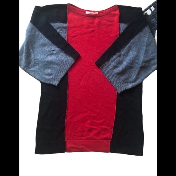 VTG Cashmere 100% Cashmere Color Block Sweater Sz S Black Red 3/4 Sleeve Cozy - Picture 1 of 4